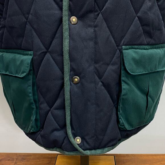 Vintage Gulliver's Navy Blue Diamond Quilted Vest Men's L Red Plaid Lining Snaps - Picture 7 of 12